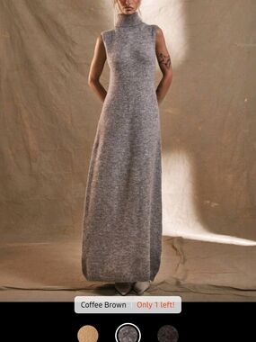 Sleeveless Turtleneck Maxi Dress in Heather Gray